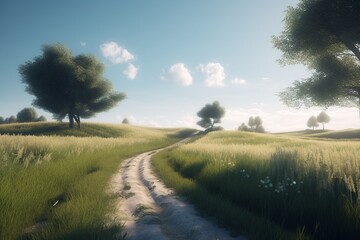 Fototapeta na wymiar A minimalist landscape with a serene countryside or rural path, Generative AI