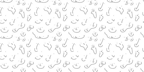 Black and white people melting faces seamless pattern illustration. Happy cartoon characters in funny children doodle style. Friendly community or kid group smiling background print.