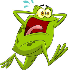 Scaring Frog Cartoon Character Running. Vector Hand Drawn Illustration Isolated On Transparent Background