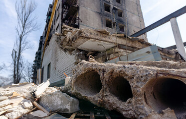 destroyed and burned houses in the city Russia Ukraine war