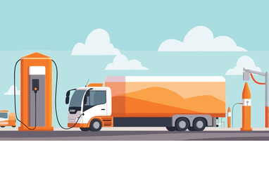 electric truck standing by the charging station, charging truck, © kowshik