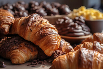 Fresh croissants served with other desserts. Generative AI