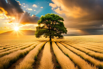 green field and sky. AI Generated