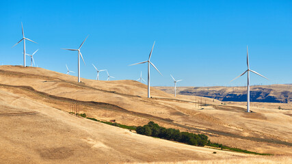 Wind power farm in Columbia River Gorge on the Oregon and Washington border.