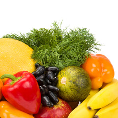 Fruits and vegetables isolated on white .