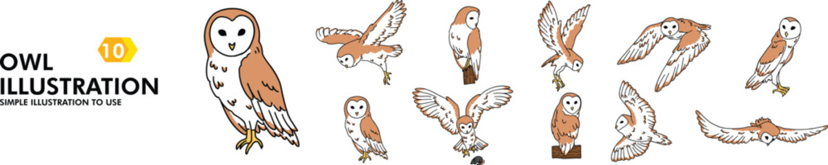 10 OWL SIMPLE VECTOR ILLUSTRATION BUNDLE 