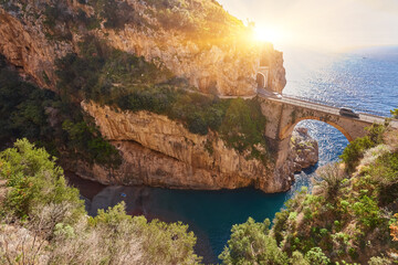 Furore Fjord and bridge, Amalfi Coast, Salerno - obrazy, fototapety, plakaty