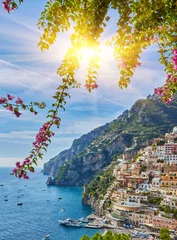 Foto auf Acrylglas Strand von Positano, Amalfiküste, Italien Panoramic view of Positano with comfortable beaches and blue sea on Amalfi Coast in Campania, Italy.