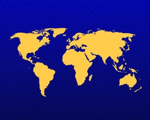 Blue gradient background, Yellow Map and curved lines design of World Map - vector illustration