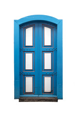 Vintage arched wooden door isolated on white background, Brazilian old door