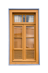 Fototapeta na wymiar Vintage wooden window, isolated on white background, Brazilian old window.