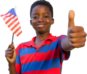 Little boy waving american flag
