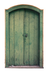 Vintage arched wooden door isolated on white background, Brazilian old door