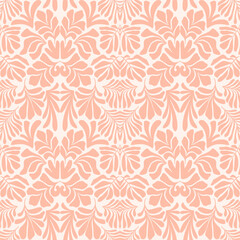 Fototapeta na wymiar Peach white abstract background with tropical palm leaves in Matisse style. Vector seamless pattern.