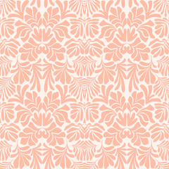 Peach white abstract background with tropical palm leaves in Matisse style. Vector seamless pattern.