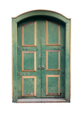 Vintage arched wooden door isolated on white background, Brazilian old door