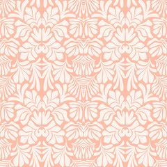 Peach white abstract background with tropical palm leaves in Matisse style. Vector seamless pattern.