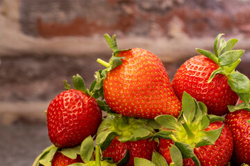 Fresh strawberries from the garden on the table.