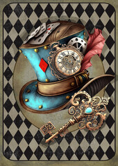 Alice in Wonderland style watercolor poster AI generated - 591587382