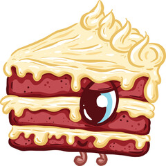 Cartoon Red Velvet Cake Slice Character Illustration