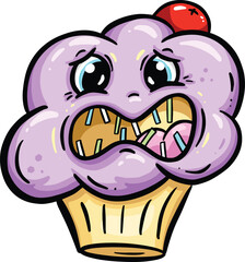 Cute Funny Cupcake Cartoon Characters in Cake and Frosting Cartoon