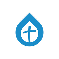 Cross church drop water modern logo