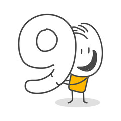 Stick figures. Numbers. Isolated on white background. Hand drawn Doodle Line Art Cartoon Design character.