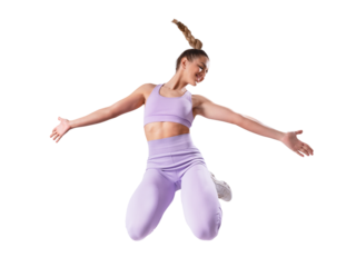 Fit young woman running. PNG file with transparent background. 