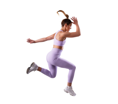 Fit young woman running. PNG file with transparent background.