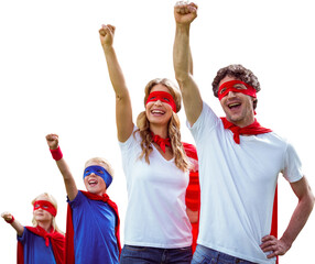 Happy family pretending to be superhero 