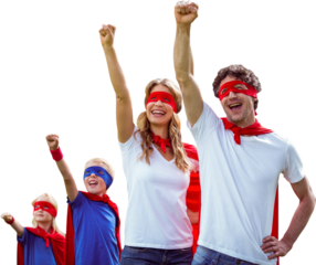 Happy family pretending to be superhero 