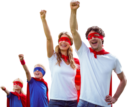 Happy family pretending to be superhero 