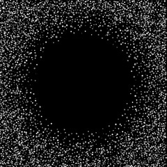 Silver glitter confetti on a black background. Shiny particles are scattered, sand. Decorative element. Luxury background for your design, postcards, invitations, vector