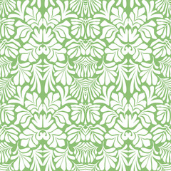 Green white abstract background with tropical palm leaves in Matisse style. Vector seamless pattern.