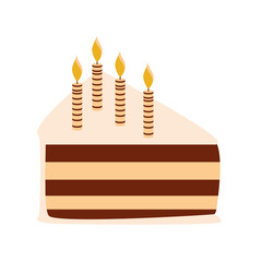 Slice of birthday cake with candle. Happy Birthday greeting card design element. Piece of cake. Vector clip art illustration.