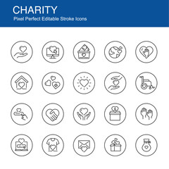 Charity Icon Set - Thin Line Vector Icons for Donations and Volunteering.