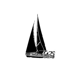 black and white sketch of a sailing ship with transparent background