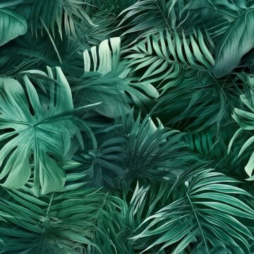 Seamless pattern with tropical leafs. Made with Generative AI.