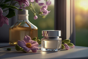 Beauty cosmetics for face and body care. 3d photo realistic background, generative ai illustration