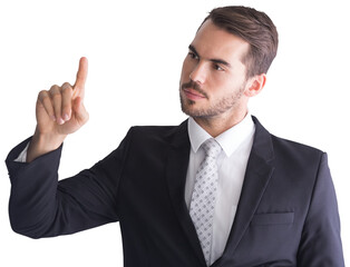 Thoughtful businessman pointing something with his finger