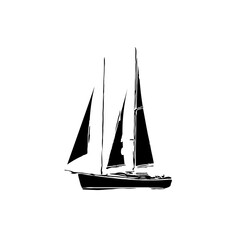 black and white sketch of a sailing ship with transparent background