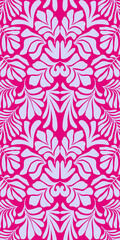 Fototapeta premium Purple pink abstract background with tropical palm leaves in Matisse style. Vector seamless pattern.