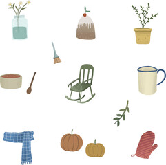 cute kitchen tools hand drawn set.