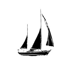 black and white sketch of a sailing ship with transparent background