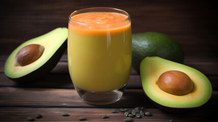 Fresh Avocado and Papaya Smoothie on a Rustic Table