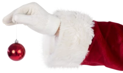 Gardinen Santas hand is holding a Christmas bulb © vectorfusionart