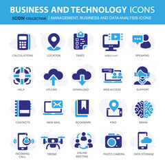 Business and marketing, programming, data management, internet connection, social network, computing, information. Flat vector illustration	
