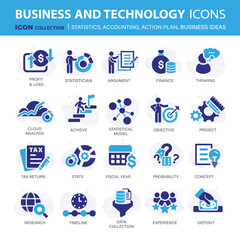 Icons collection for business and management. Concept icons for statistics, accounting, action plan and business ideas. Flat vector illustration	
