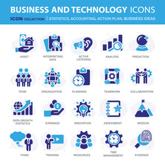 Icons collection for business and management. Concept icons for statistics, accounting, action plan and business ideas. Flat vector illustration	
