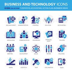 Icons collection for business and management. Concept icons for statistics, accounting, action plan and business ideas. Flat vector illustration	
